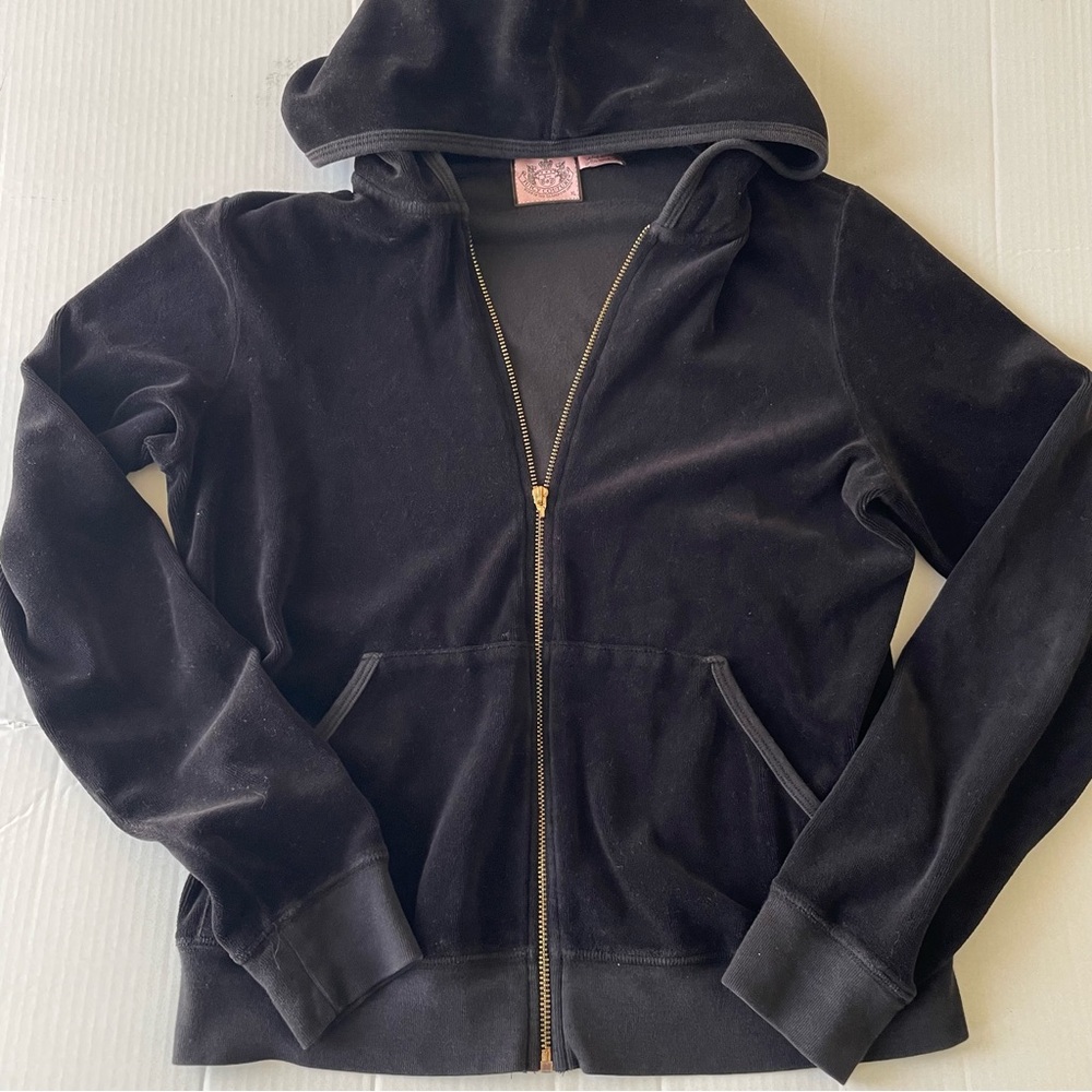 Juicy Couture Black Velour Zip-Up Hoodie Y2K 90’s